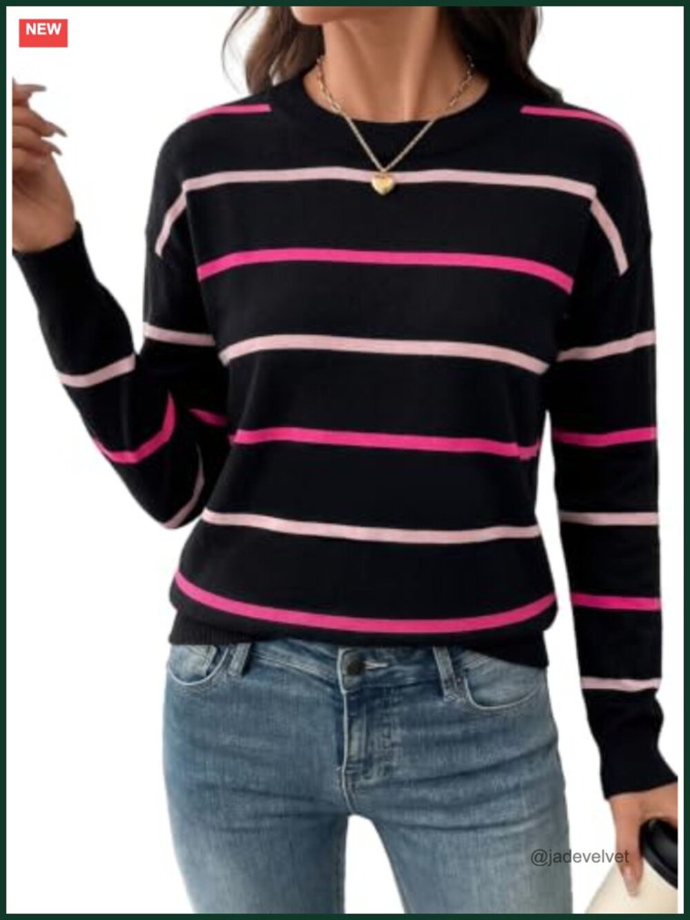 Women's Crew Neck Striped Pullover Sweater Lightweight Knit Fall Top